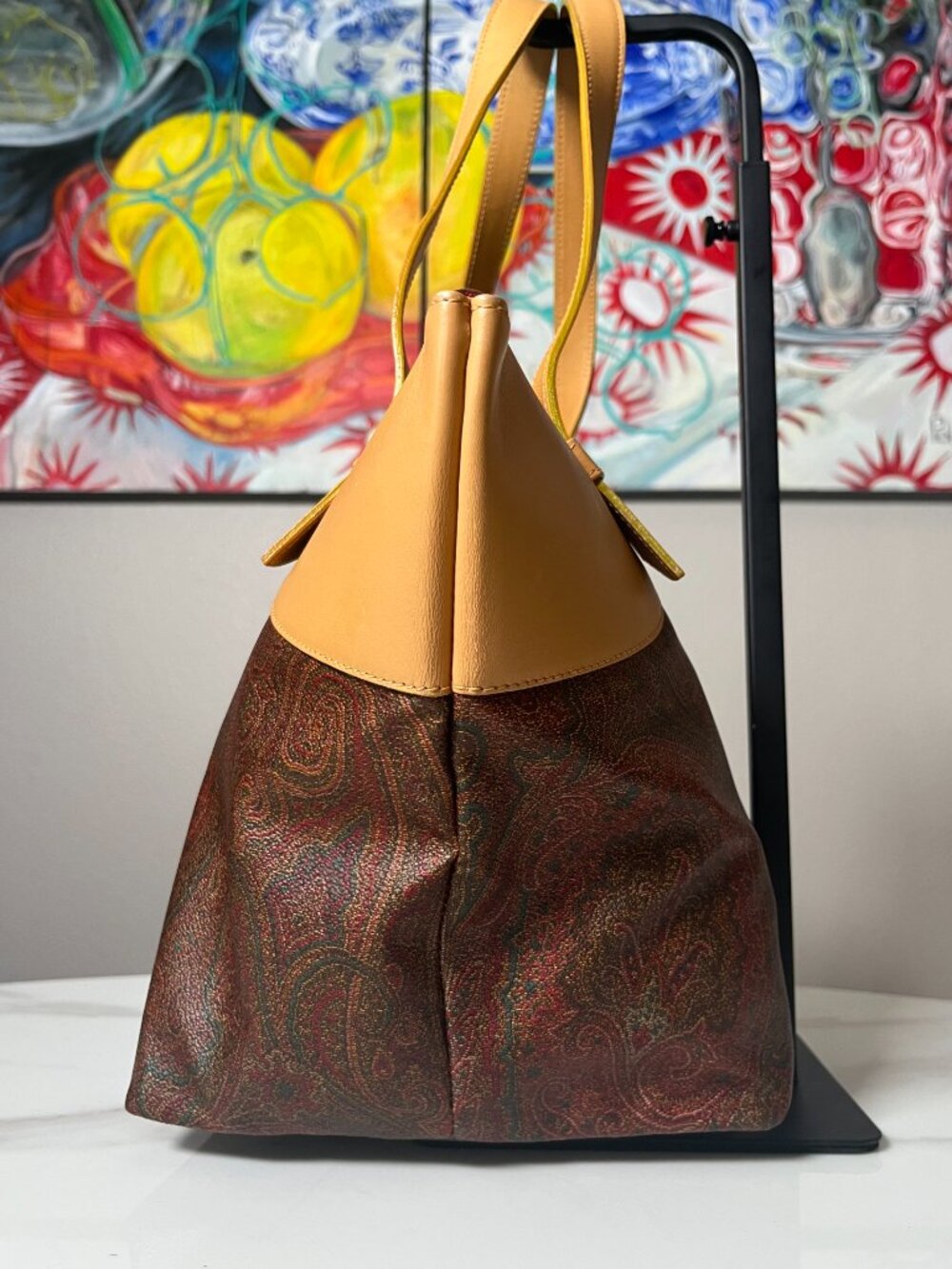 ETRO Milano Arnica Paisley Coated Canvas Leather Zip Tote - Picture 3 of 13